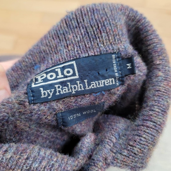 Vintage Men's Polo Ralph Lauren Wool Collared Neck Buttoned Sweater Marled Knit - Picture 2 of 8